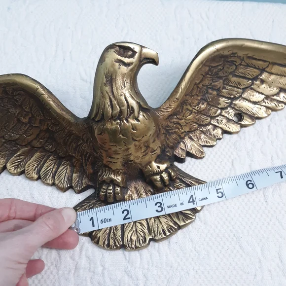 Large 4LB Brass Bald Eagle Wall Door House Plaque Gold Hanging America Patriotic - Picture 10 of 15